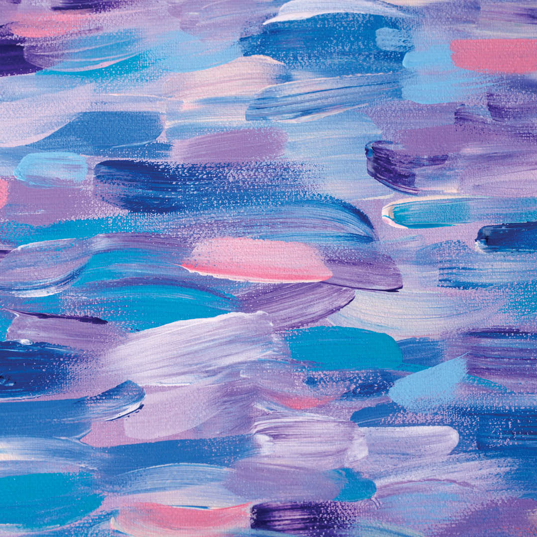 Pennellate di colore (rosa, azzurro, viola, blu) su tela