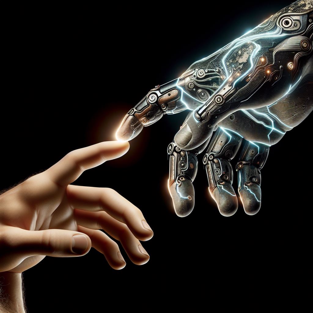 Mano umana che incontra una mano robotica